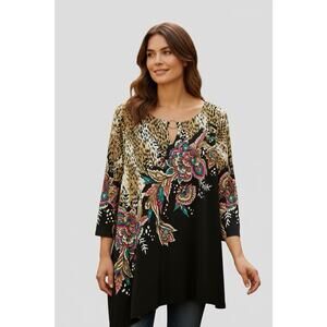JM Collection pink and black floral and animal print blouse size large